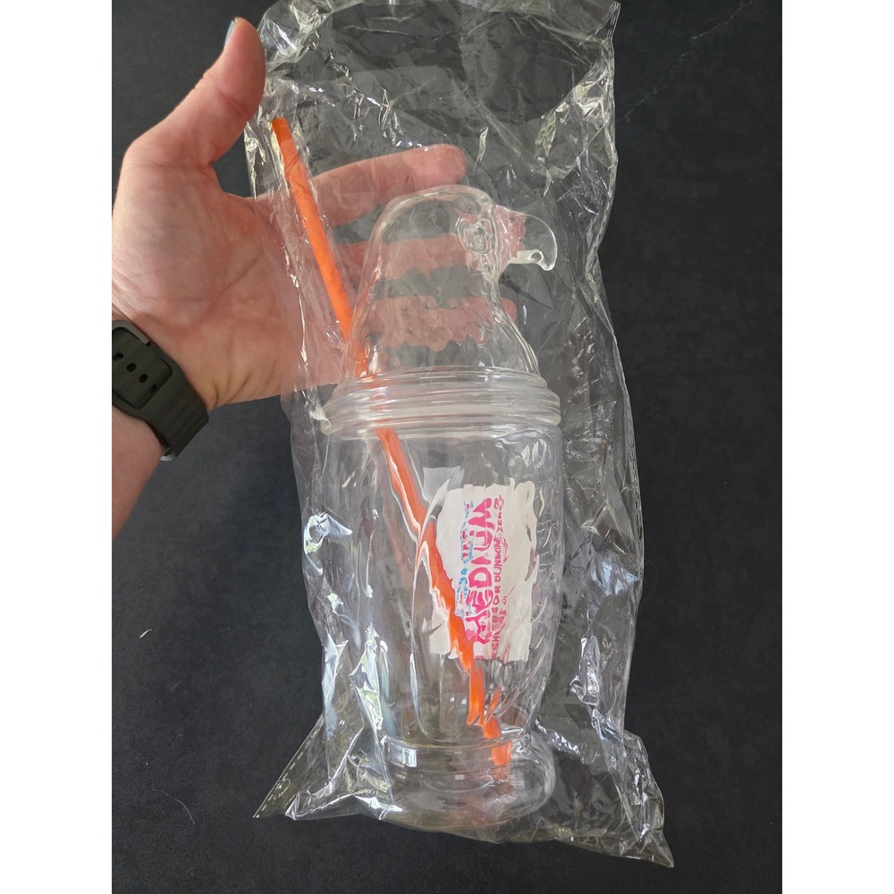 Dunkin Donuts Eagle Tumbler Clear Plastic Cup with Eagle Head Lid and Straw NEW